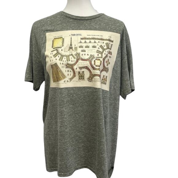 Hand Printed Upcycled Mens XL Vintage Eiffel Tower Paris Architecture Tee Shirt - Picture 1 of 5